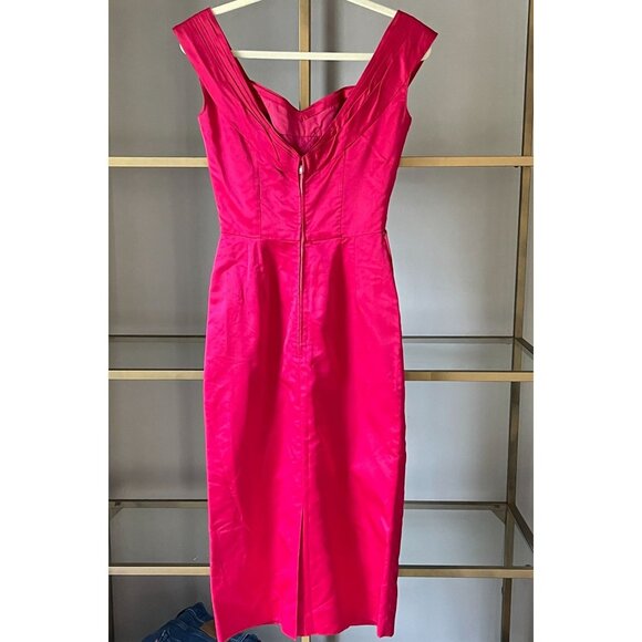 Vtg 50s Ceil Chapman Stunning Red Pink Satin Fitted Sheath Retro Cocktail Dress - Picture 8 of 13